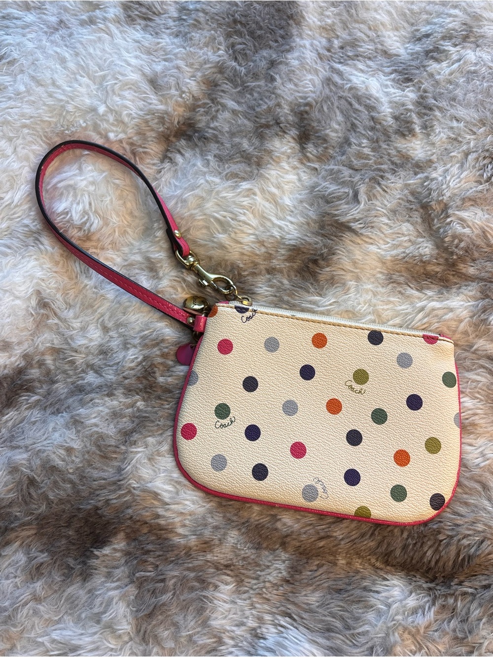 Coach Multicolor Polka Dot Wristlet with Pink Strap - Picture 3 of 9
